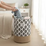 Two-Tone Foldable Laundry Basket – Leaves Pattern
