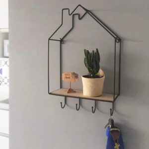 Hut Style Wall Shelf With Hooks-A