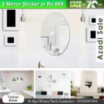 Azaadi Sale Offer 3 Pcs FlexibleSelf Adhesive Oval Shape Mirror Sticker (3 Pcs)