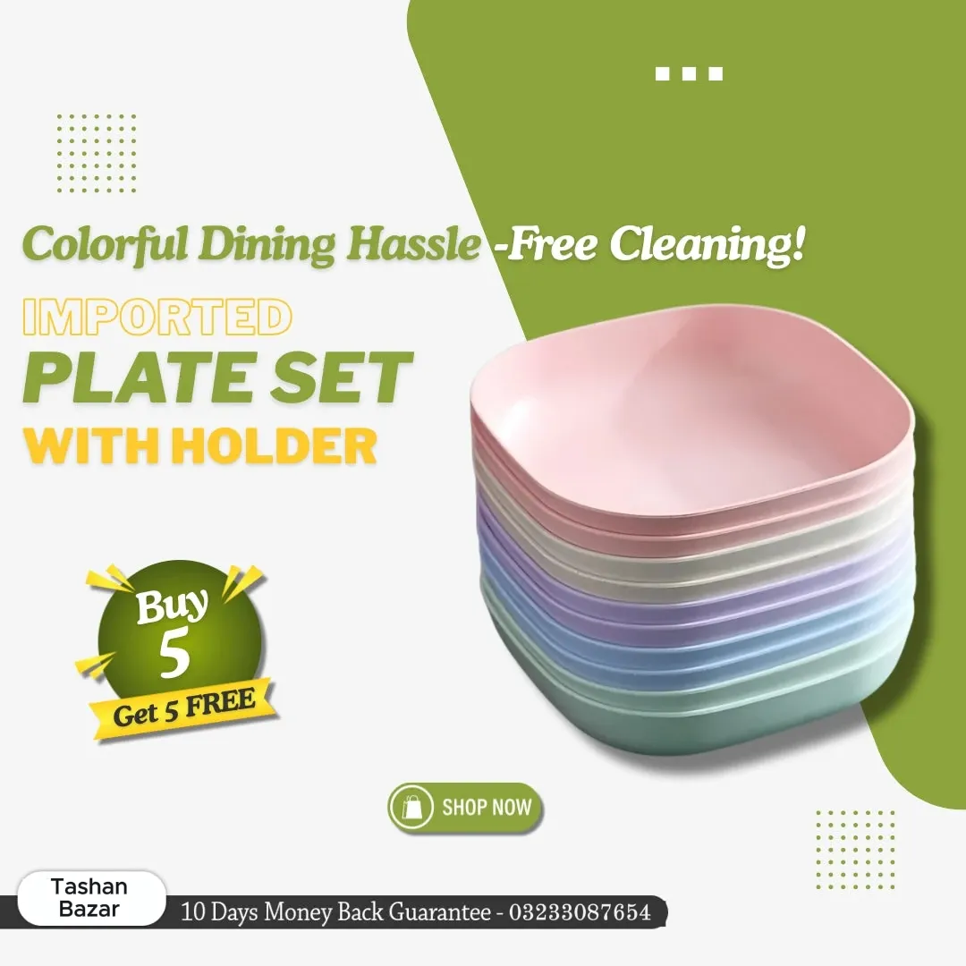 Buy 5 Get 5 Free Sale Offer - Imported 10 Pcs Set of Dish Plates with Free Holder in Rs 999 Only - Trendy and Stylish - Image 2