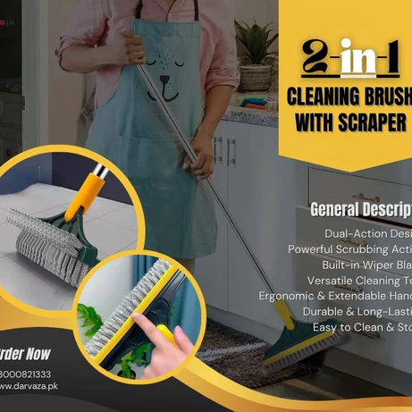 (Mega Sale) 2 in 1 Cleaning Brush Floor Scrub Broom Wiper Scraper - Image 2