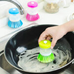 2 Pcs Kitchen Dishwasher Brush With Liquid Soap Dispenser