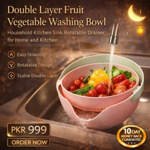 Double Layer Fruit Vegetable Washing Bowl Household Kitchen Sink Rotatable Drainer for Home and Kitchen