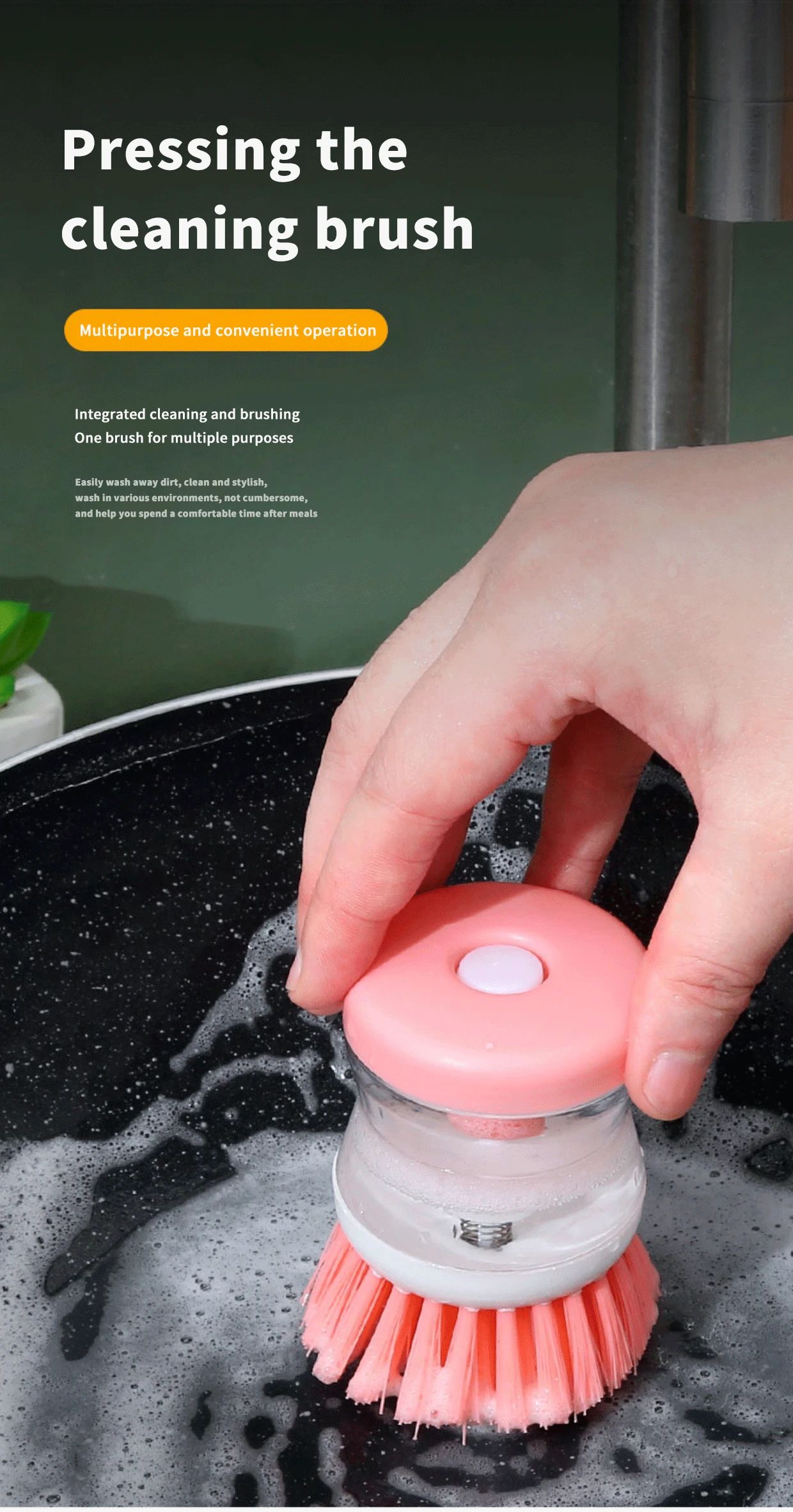 2 Pcs Kitchen Dishwasher Brush With Liquid Soap Dispenser - Image 4