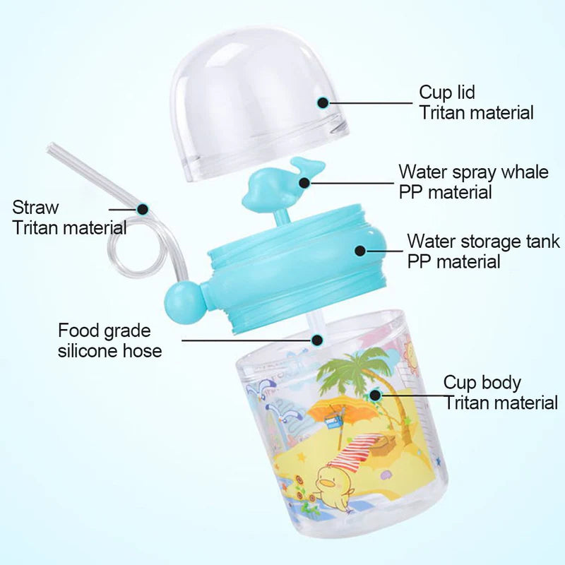 Baby Whale Spray Water Bottle with Straw - Image 3