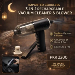 Imported Cordless 3-in-1 Rechargeable Vacuum Cleaner and Blower - Cleans up every corner of your Home and Car
