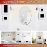 Buy 1 Get 1 Free Offer – Shatterproof, Flexible, Stylish and Self Adhesive Oval Shape Mirror Sticker (2 Pcs)