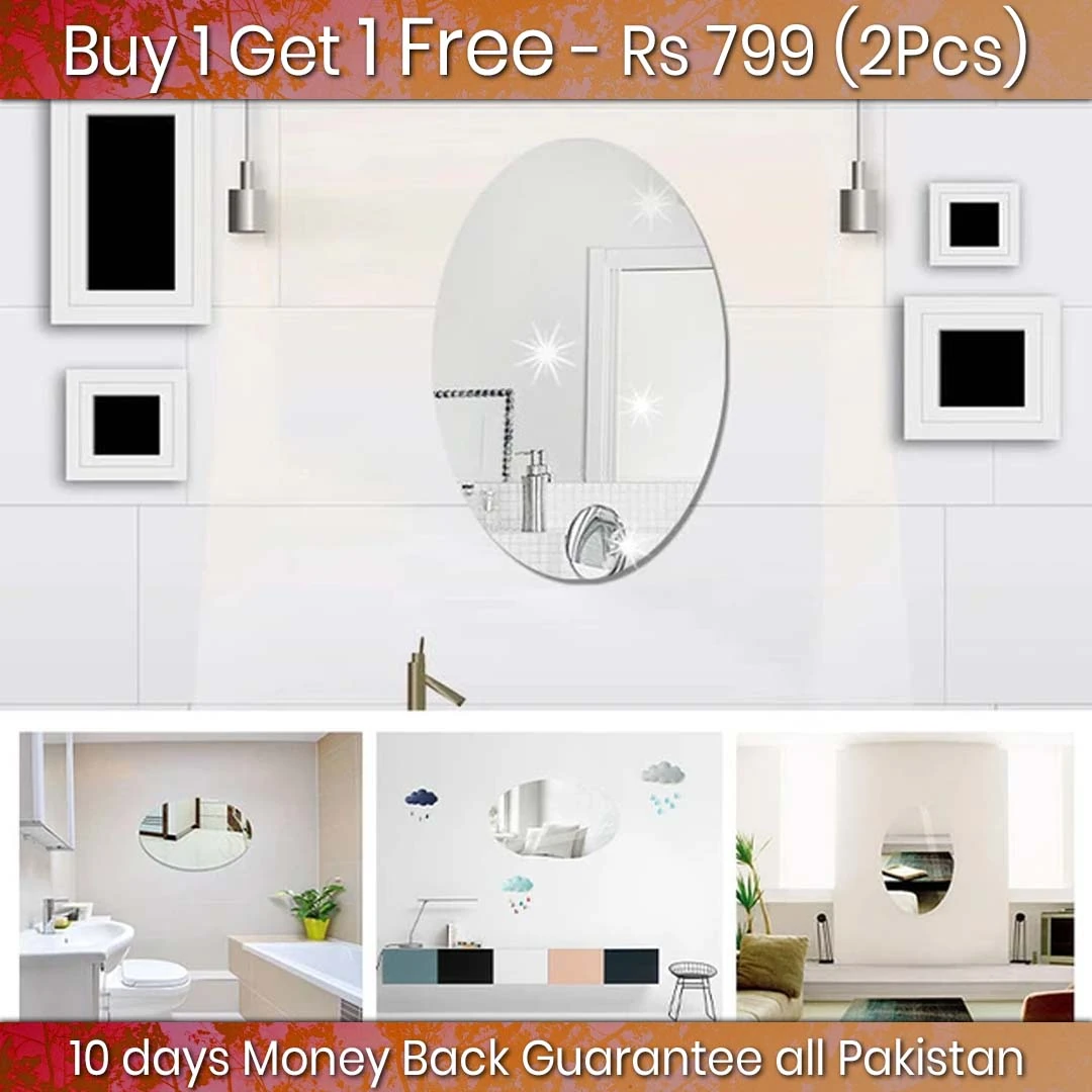 Buy 1 Get 1 Free Offer - Shatterproof, Flexible, Stylish and Self Adhesive Oval Shape Mirror Sticker (2 Pcs) - Image 8