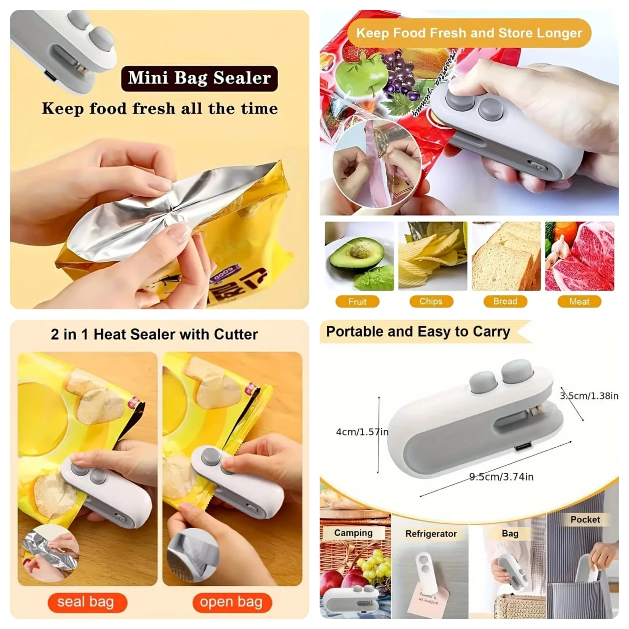 Rechargeable 2 in 1 Portable Mini Food Bag Heat Sealer And Cutter For Home and Outdoor Use - Image 2