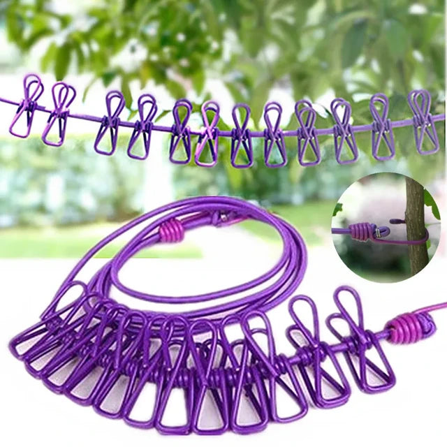 Portable Clothesline 185CM with 12pcs Clips for Home Backyard Hotel Balcony Clothes Drying Line, Outdoor Indoor Use - Image 3