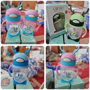 Kids Bear Straw Water Bottle with Strap