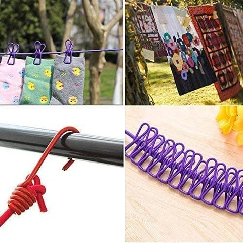 Portable Clothesline 185CM with 12pcs Clips for Home Backyard Hotel Balcony Clothes Drying Line, Outdoor Indoor Use - Image 6