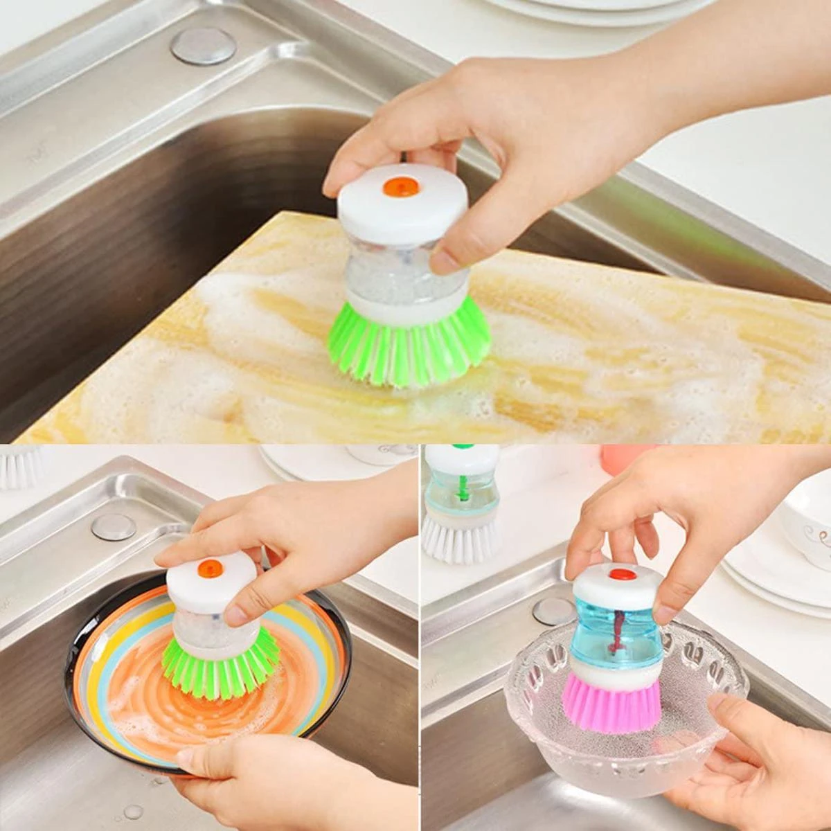 2 Pcs Kitchen Dishwasher Brush With Liquid Soap Dispenser - Image 9