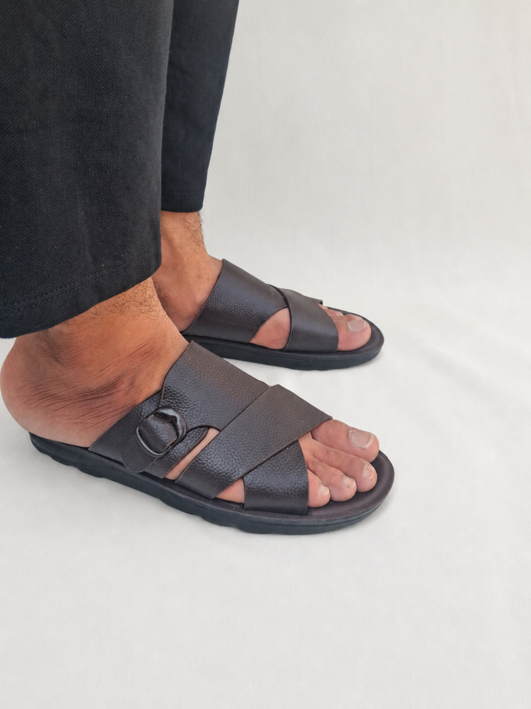Men's Brown Double-Strap Slides