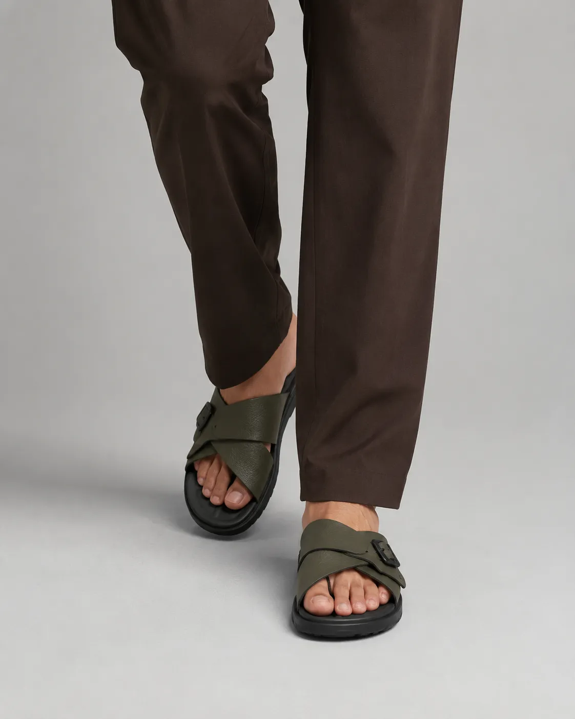 Men's Premium Olive Green Cross Strap Sandals