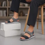 Men’s Black & Grey Double Strap Casual Sports Sandals – Adjustable Velcro
