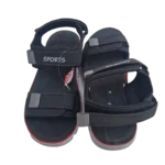 Men’s All-Black Double Strap Sports Sandals with Red Trim – Adjustable Velcro