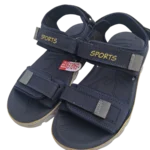 Men’s Navy Blue Double Strap Sports Sandals with Yellow Trim – Adjustable Velcro
