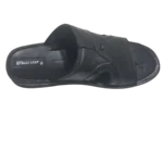 Men’s Classic Black Slide Slippers — Textured Leather Look