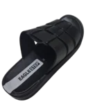 Men’s Black Woven Strap Slides — Wide Fit Comfort