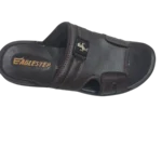 Men’s Brown Slide Slippers with Silver Buckle — Padded Comfort