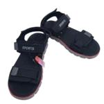 Men’s All-Black Double Strap Sports Sandals with Red Trim – Adjustable Velcro