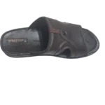 Men’s Chocolate Brown Slide Slippers — Textured Leather Look