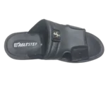 Men’s Black Slide Slippers with Silver Buckle — Padded Comfort