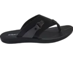 Men’s Black Toe-Post Chappal with Grey Buckle Strap — Breathable Design