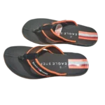 Men’s Brown & Orange Webbing Strap Flip Flops — Soft Cushion Sole