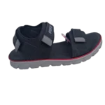 Men’s All-Black Double Strap Sports Sandals with Red Trim – Adjustable Velcro