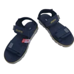 Men’s Navy Blue Double Strap Sports Sandals with Yellow Trim – Adjustable Velcro