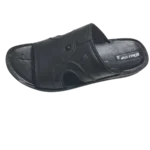 Men’s Classic Black Slide Slippers — Textured Leather Look
