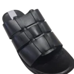 Men’s Black Woven Strap Slides — Wide Fit Comfort