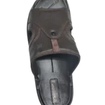Men’s Chocolate Brown Slide Slippers — Textured Leather Look