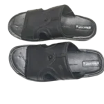 Men’s Classic Black Slide Slippers — Textured Leather Look