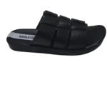 Men’s Black Woven Strap Slides — Wide Fit Comfort