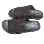 Men’s Chocolate Brown Slide Slippers — Textured Leather Look