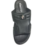 Men’s Black Slide Slippers with Silver Buckle — Padded Comfort