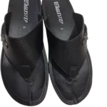 Men’s Black Toe-Post Chappal with Grey Buckle Strap — Breathable Design