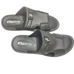 Men’s Black Slide Slippers with Silver Buckle — Padded Comfort
