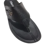 Men’s Black Toe-Post Chappal with Grey Buckle Strap — Breathable Design