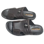 Men’s Brown Slide Slippers with Silver Buckle — Padded Comfort