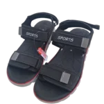 Men’s All-Black Double Strap Sports Sandals with Red Trim – Adjustable Velcro