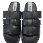Men’s Black Woven Strap Slides — Wide Fit Comfort