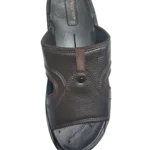 Men’s Chocolate Brown Slide Slippers — Textured Leather Look