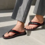 Men’s Brown & Red Webbing Strap Flip Flops — Soft Cushion Sole