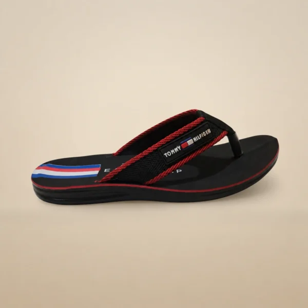 Men's Brown & Red Webbing Strap Flip Flops — Soft Cushion Sole