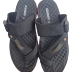 Men’s Black Cross-Strap Sports Chappal with Adjustable Velcro — Red Trim