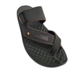 Men’s Green Cross-Strap Sports Chappal with Adjustable Velcro — Red Trim